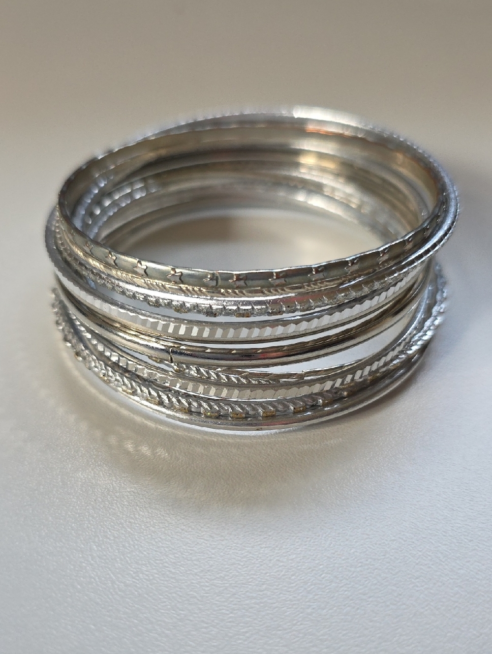 Sterling-Style Silver Multi-Textured Bangle Bracelet Set
